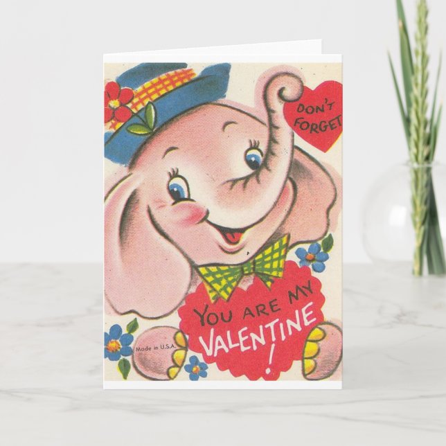 Retro elefantvalentin kort för dag (Framsida)
