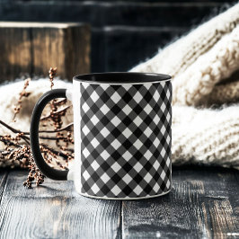 Retro Elegant Black and White Gingham Mugg