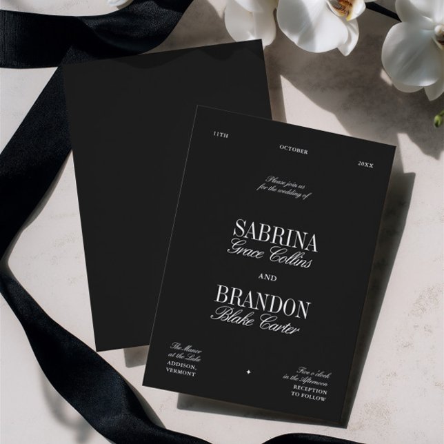 Retro Elegant Black & White Wedding Inbjudningar (Retro Elegant Black & White Wedding Invitation)