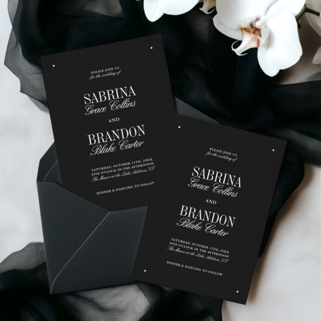 Retro Elegant Black & White Wedding  Inbjudningar (Retro Elegant Black & White Wedding Invitation)