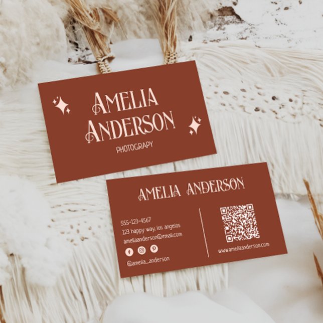 Retro Elegant Blush & Terracota Qr Code Visitkort (Skapare uppladdad)