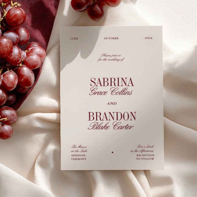 Retro Elegant Burgunder & Elfenbensvit Bröllop Inbjudningar (Retro Elegant Burgundy & Ivory Beige Wedding Invitation)