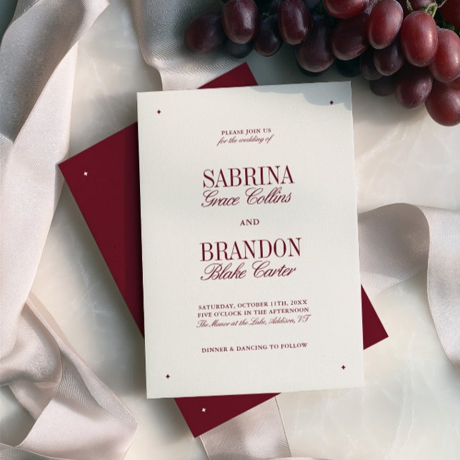 Retro Elegant Burgunder och Elfenben Formell Bröll Inbjudningar (Retro Elegant Burgundy & Ivory Formal Wedding Invitation)