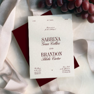 Retro Elegant Burgundy & Ivory Beige Bröllop Inbjudningar
