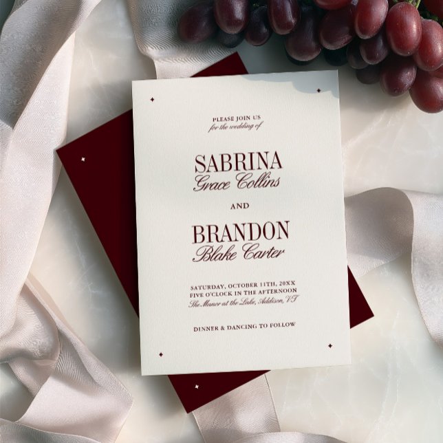 Retro Elegant Burgundy & Ivory Forme Bröllop Inbjudningar (Retro Elegant Burgundy & Ivory Formal Wedding Invitation)