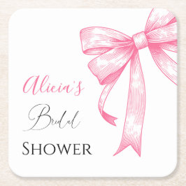 Retro Elegant Coquette Rosa Bow-Möhippa Underlägg Papper Kvadrat