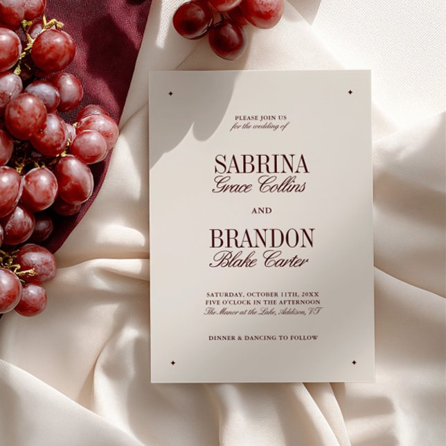 Retro Elegant Ivory & Burgundy Forme Bröllop Inbjudningar (Retro Elegant Ivory & Burgundy Formal Wedding Invitation)
