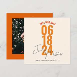 Retro Elegant Modern Blommig Orange Spara Datum Inbjudningar