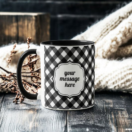 Retro Elegant Personalized Black and White Gingham Mugg