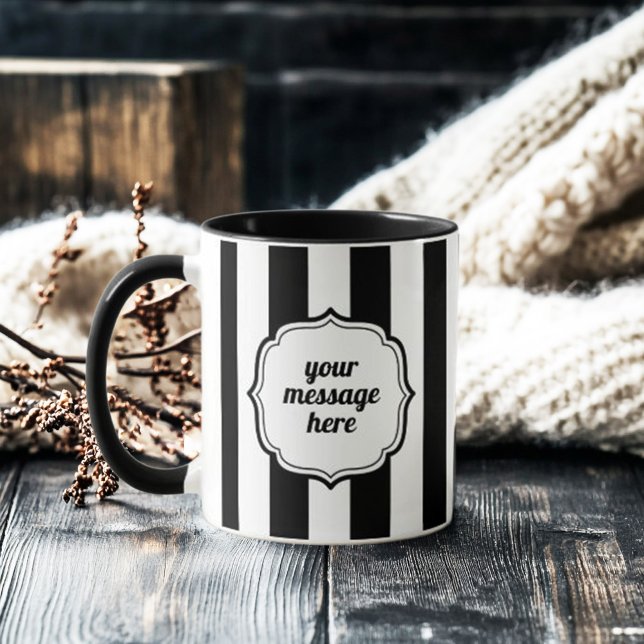 Retro Elegant Personalized Black and White Stripe Mugg (retro elegant personalized black and white stripe mug)