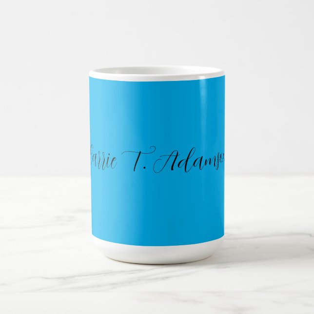 Retro Elegant Plain Himlar Blue Calligraphy Namn Kaffemugg (Center)