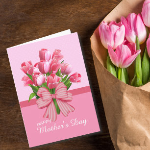 Retro Elegant Rosa Tulpan Med Band Mors Dag Kort