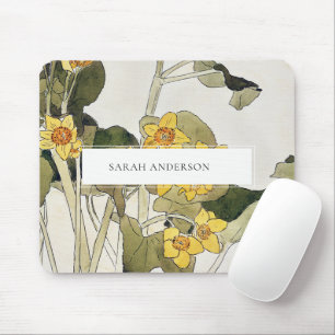 Retro Elegant Rustic Gult Grönt Daffodil Blommigt Musmatta