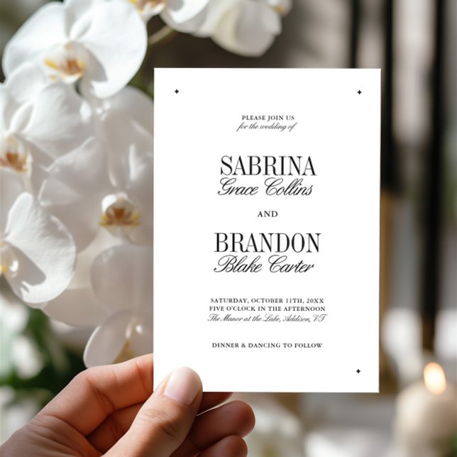 Retro Elegant Svart & Vitt Bröllop  Inbjudningar (Retro Elegant Black & White Wedding Invitation)