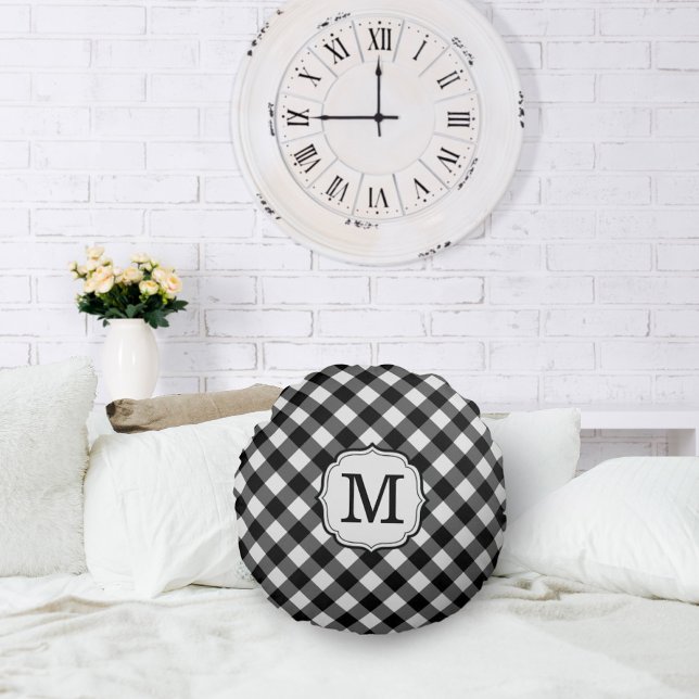 Retro Eleganta Personliga Gingham Kuddar (retro elegant personalized black and white gingham check pillow)