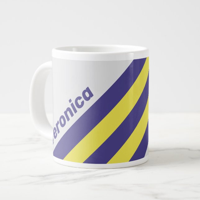 Retro Elektrisk Citron Druv Ränder med Namn Jumbo Mugg (Framsida vänster)