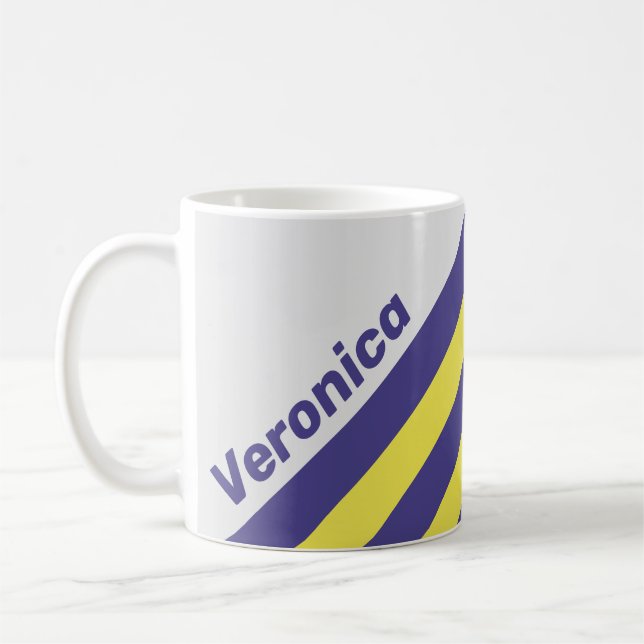 Retro Elektrisk Citron Druv Ränder med Namn Kaffemugg (Vänster)