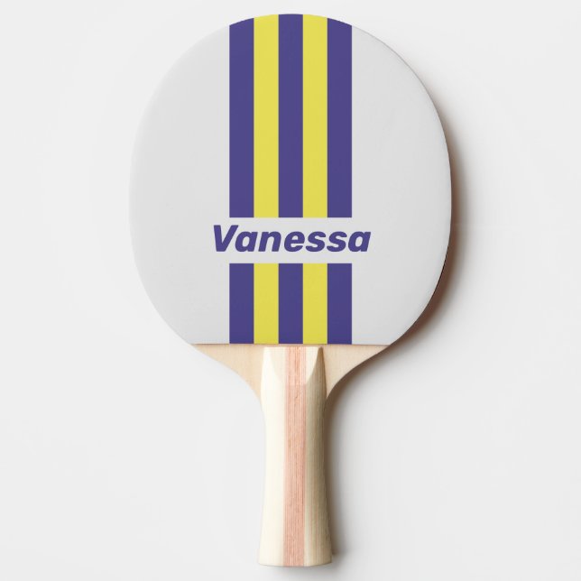 Retro Elektrisk Citron Druva Pin Ränder med Namn Pingisracket (Framsidan)