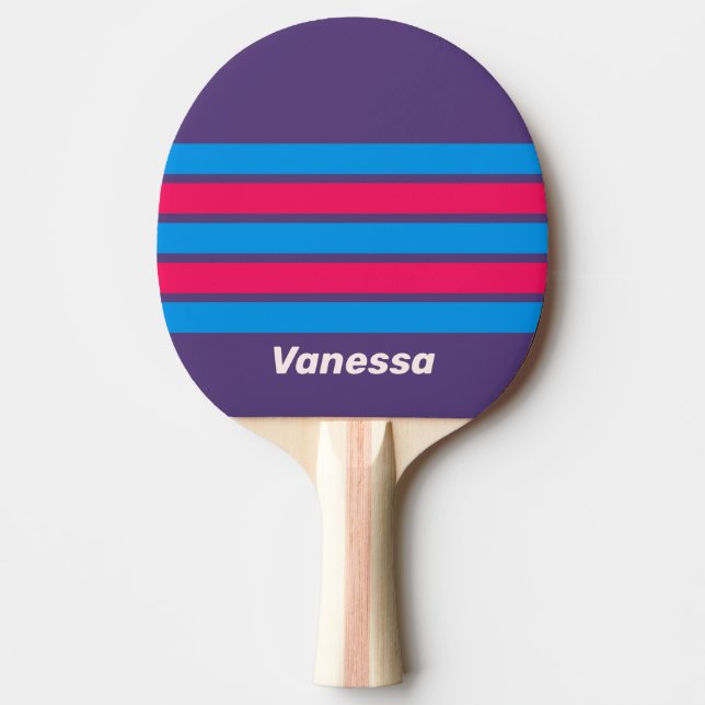Retro Elektrisk Druva Tvärs över Randig med Namn Pingisracket (Framsidan)