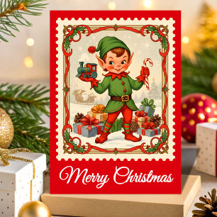 Retro Elf jul Postage Frimärke Helgkort