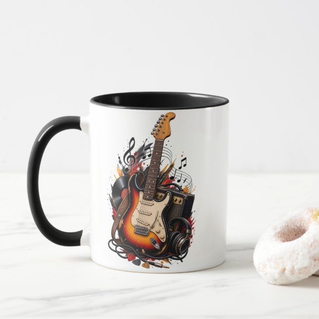 Retro elgitarr & förstärkare dubbelsidig tvåtons  mugg (Med munk)