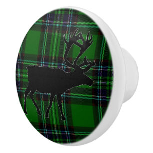 Retro Elk hjort grönt Black plaid Knopp
