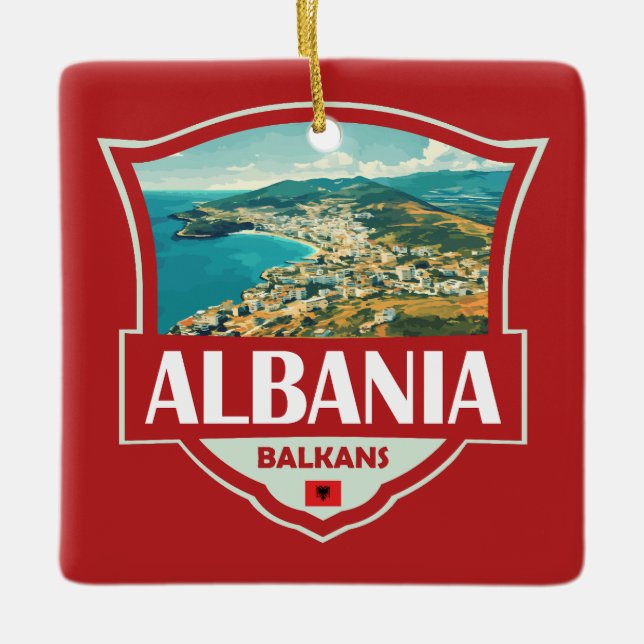 Retro-emblem för Albaniens illustration Julgransprydnad Keramik (Framsida)