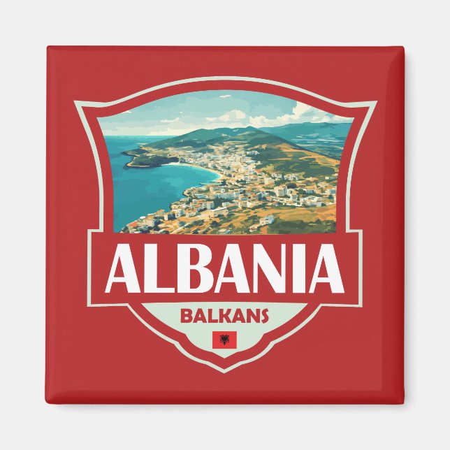 Retro-emblem för Albaniens illustration Magnet (Framsidan)