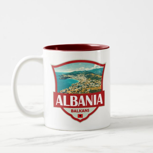 Retro-emblem för Albaniens illustration Två-Tonad Mugg (Vänster)