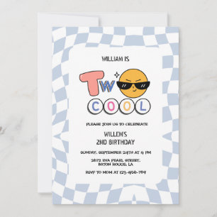 Retro Emoji Två Coolor Vågigt Boy 2nd Birthday Inbjudningar