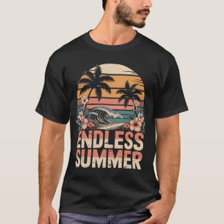 Retro Endless Summer Våg Hibiskus Solnedgång Grafi T Shirt