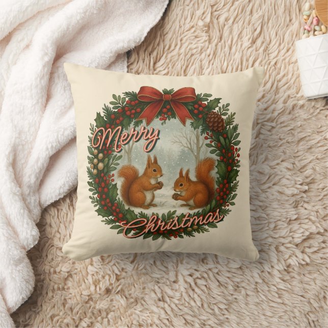 Retro English Helgdag WAN with Cute Squirreles Kudde (Filt)