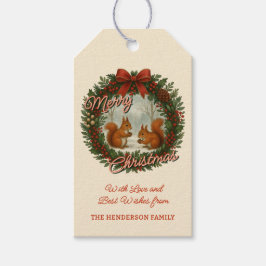 Retro English Helgdag WAN with Cute Squirreles Presentetikett