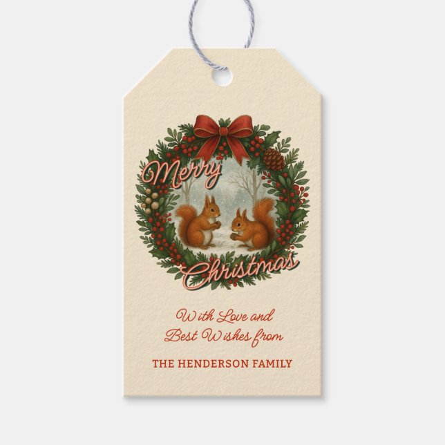 Retro English Helgdag WAN with Cute Squirreles Presentetikett (Framsidan)