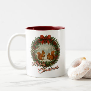 Retro English Helgdag WAN with Cute Squirreles Två-Tonad Mugg