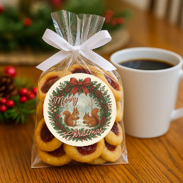 Retro English Holiday Wreath With Cute Squirrels Runt Klistermärke
