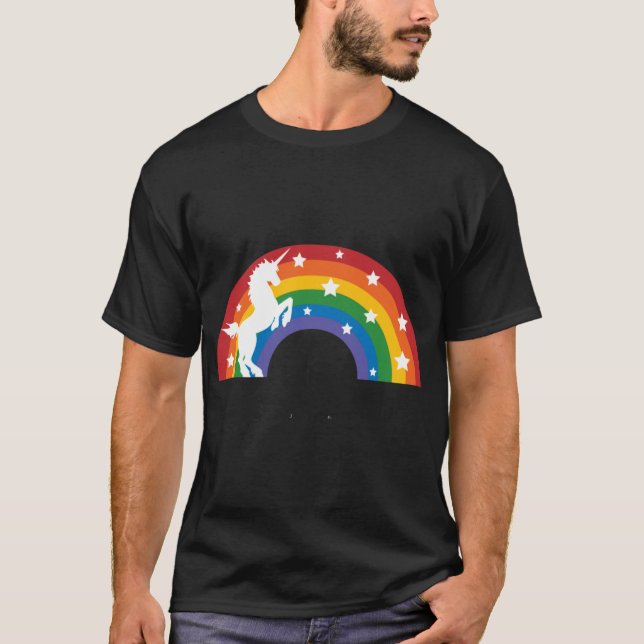 Retro Enhörning och Regnbåge retro pojke T Shirt (Framsida)