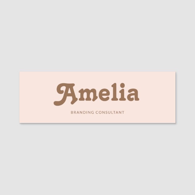 Retro Enkel Rosa Orange Namnbricka (Framsida)