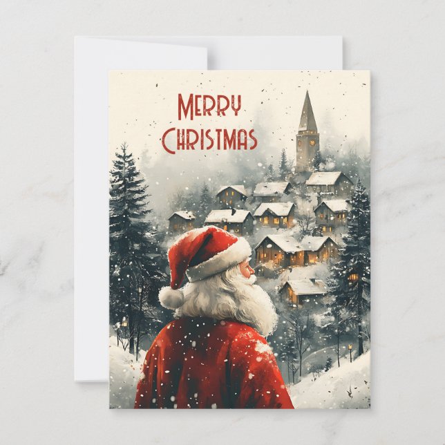 Retro Enkel Vintage Jul Tomte Julkort (Framsida)