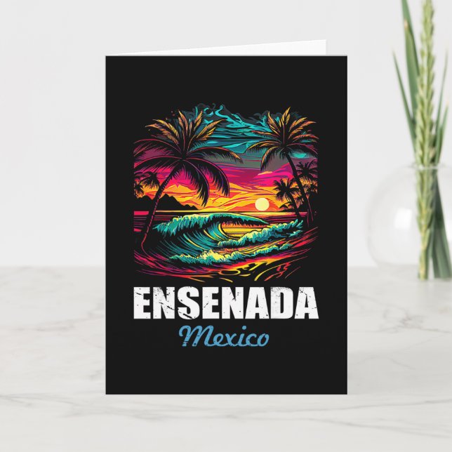 Retro Ensenada Mexiko Solnedgång Vintage Semester  Kort (Framsida)