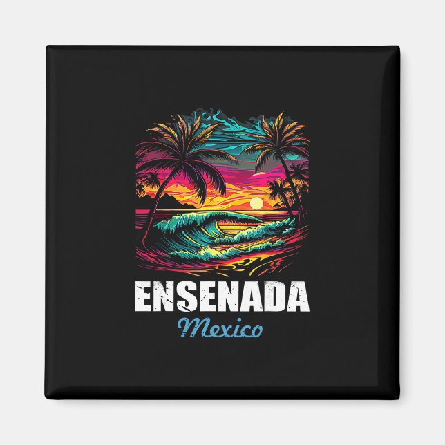Retro Ensenada Mexiko Solnedgång Vintage Semester  Magnet (Framsidan)