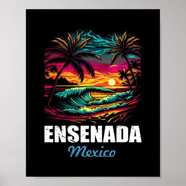 Retro Ensenada Mexiko Solnedgång Vintage Semester  Poster (Framsidan)