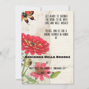 Retro Ephemera Zinnia och Ladybug Möhippa Inbjudningar
