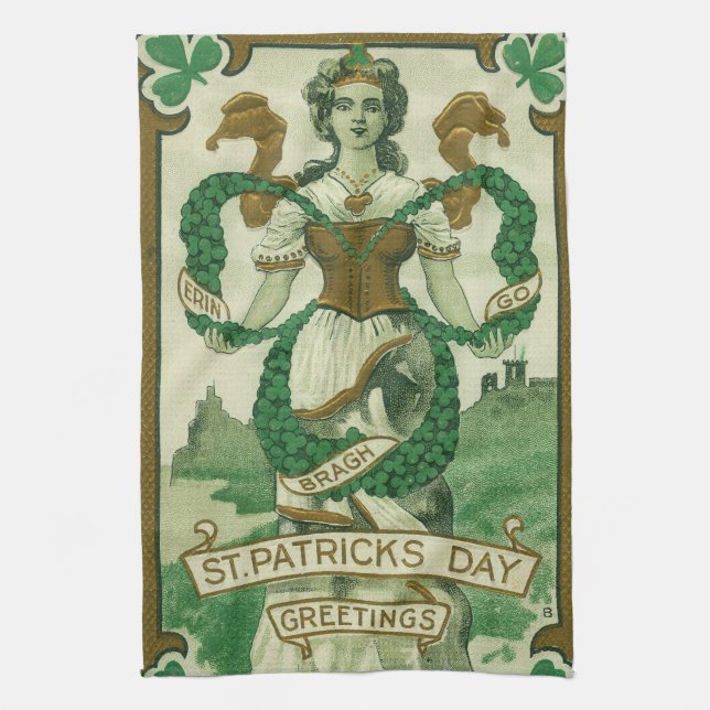 Retro - Erin Go Braugh. St. Patricks dag hälsninga Kökshandduk (Vertikal)