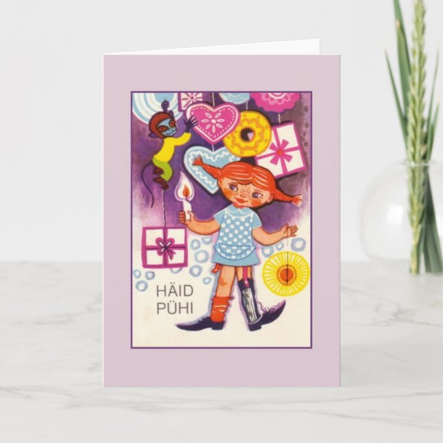 Retro Estonian Häid Pühi julhälsningskort Helgkort (Framsida)