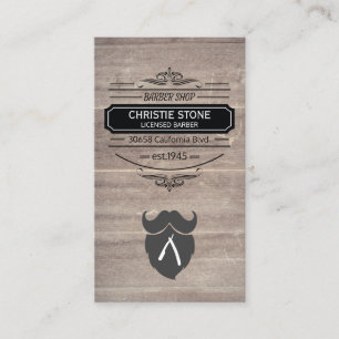 Retro-etiketten Barber Blade och Beard Wood Panel Visitkort