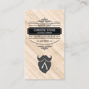 Retro-etiketten Barber Blade och Beard Wood Panel Visitkort