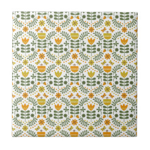 Retro European Flowers Kakelplatta