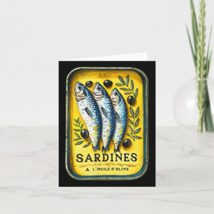 Retro europeisk gul sommar sardinfiskburk kort