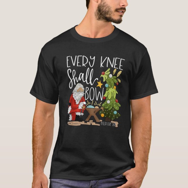 Retro Every Knee Shall Bow Santa Clause Religious  T Shirt (Framsida)